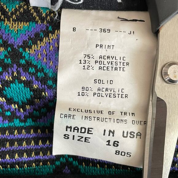 Vintage Lady Carol Knit Cardigan Sweater Geo Print Long Jewel Tones Gold Button - Picture 6 of 7